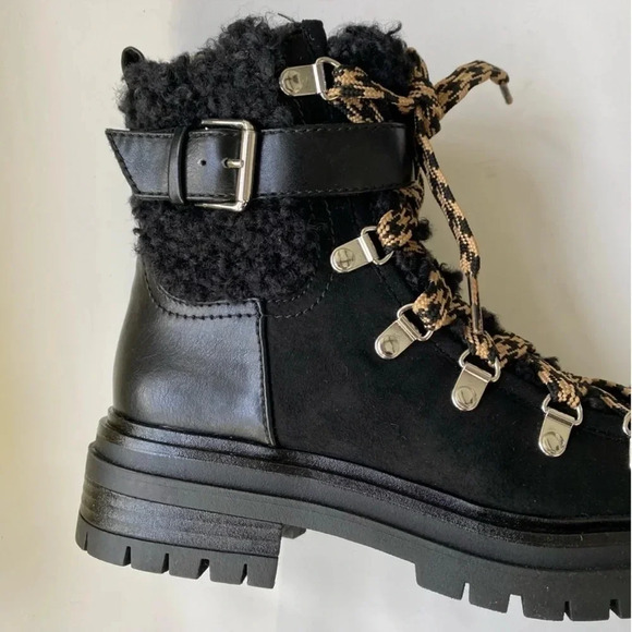 New Circus by Sam Edelman Gretchen Shearling Hiker Boot 6M Black lace up Sherpa - Picture 7 of 13